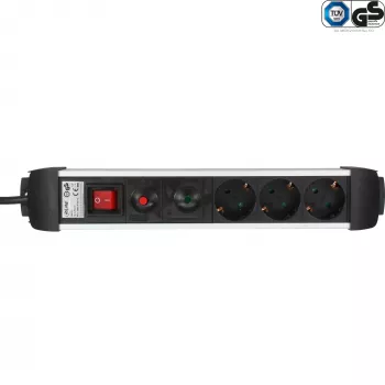 InLine® Aluminium Power Strip, 3-Way, Schuko Sockets, Illuminated Switch, 1.5m