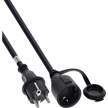 InLine® Protective Contact Extension Cable, Outdoor IP44, Touch Protection, 2m, Black