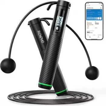 RENPHO Smart Jump Rope 2-in-1 R-Q008, Bluetooth 5.0, Cordless & Roped Modes, LED Display, Adjustable Length, USB-C Rechargeable, Black