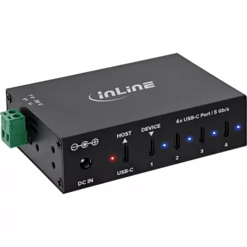 DELOCK InLine® USB 3.2 Gen.1 Industrial Hub, USB-C, 4-Port, with Power Supply