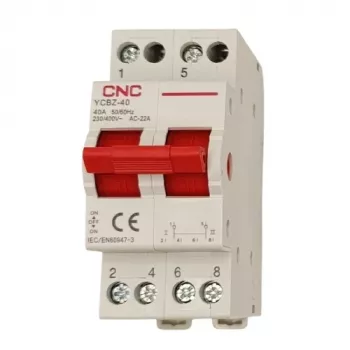 CNC EL240364 Modular Changeover Switch YCBZ-40, 2-Pole, 40 A, 1-0-2, DIN Rail Mounting