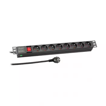 EFB Elektronik 19 inch 1U Rackmount PDU, 8 French Sockets, CEE 7/7 Plug, 16A, Black