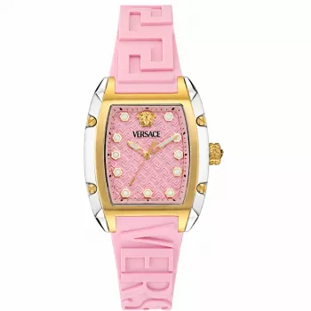 Versace VE8K00224 Women's Quartz Watch, 45 mm, Grey Stainless Steel Case, Pink Dial, Pink Silicone Strap