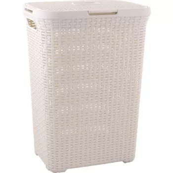 Curver Style 60L Laundry Basket with Rattan Effect in White