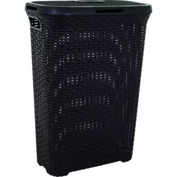 CURVER Style 40L Laundry Box with Flip Lid, Rattan Effect, Black