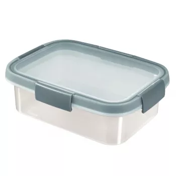CURVER Smart Eco Fresh Rectangular Food Container 1L, Airtight & Leak-Proof, Transparent with Green Clips