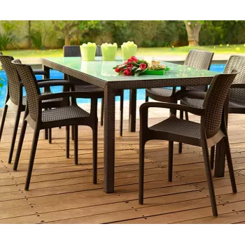 KETER Garden Chair Bali Mono Brown – Stackable Outdoor Armchair with Textilene Fabric, UV- and Water-Resistant, Powder-Coated Steel Frame