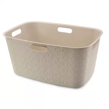 CURVER Softex 45L Laundry Basket in Chalk White, Soft-Touch Rectangular Container with Integrated Handles, 57 x 37 x 27 cm