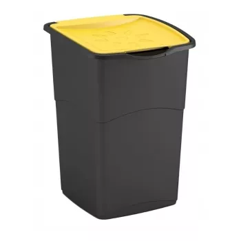 Curver Koral Bin 47L Black/Yellow Swing-Top Waste Bin