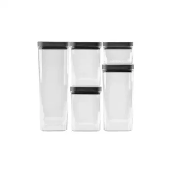 CURVER Kara Dry Food Storage Container Set 0.5L + 2x1.2L + 1.8L + 2.4L Transparent/Dark Grey Airtight Stackable BPA-Free