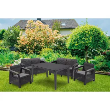 Keter Corfu Fiesta 6-Seater Garden Lounge Set with Dining Table, Graphite Grey
