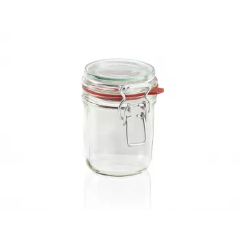 LEIFHEIT Hermetic Jar Glass 370ml - Airtight Storage Jar with Wire Clip & Natural Rubber Seal, Clear Glass, Food Preservation