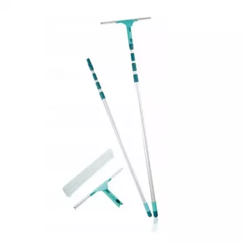 LEIFHEIT Window Cleaning Set with Telescopic Handle, 2-in-1 Squeegee XL Pro Reach, 4m Reach