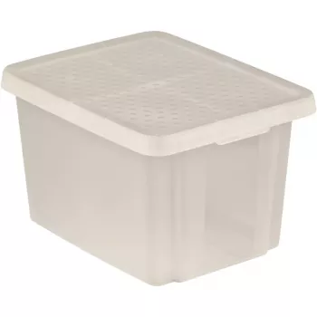 CURVER Essentials 26L Clear Storage Box with Lid, Stackable & Nestable, 44x34x27 cm