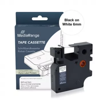 MediaRange D1 Label Tape Cassette for Dymo 43613/S0720780, 6mm x 7m, Black on White