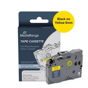 MediaRange MRBTZ611 Label Tape Cassette 6mm Black on Yellow 8m for Brother TZe-611