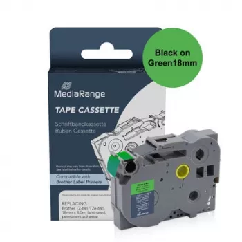 MediaRange Brother TZ-741/TZe-741 Compatible Laminated Label Tape 18mm 8m Black on Green