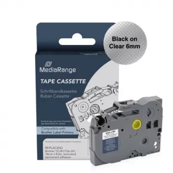 MediaRange Label Tape Cassette for Brother TZ-111/TZe-111, 6mm, 8m, Black on Transparent