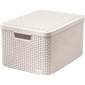 CURVER Style L Storage Box with Lid, 43.6 x 32.6 x 23 cm, Cream, Collapsible, Stackable