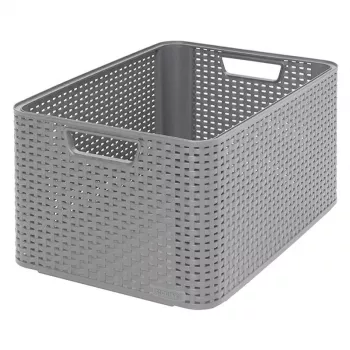 CURVER Style L Storage Box 43.6 x 32.6 x 23 cm Light Grey Rattan Effect 33L