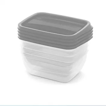 CURVER Vedo Rectangular Pet Bowl Set, 4 x 0.75L, Transparent Grey