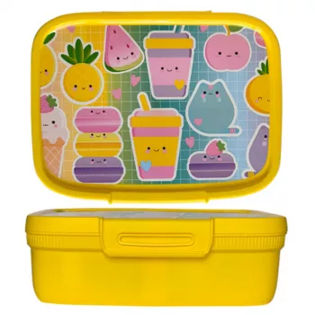 CURVER Snap Box Rectangular Food Storage Box with Divider 1.8L Yellow Kawaii