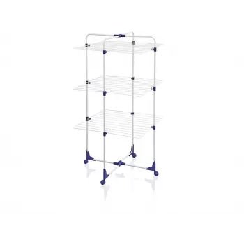 LEIFHEIT Classic Tower 270 Clothes Airer for Indoor and Outdoor Use, 27 m Drying Length, Collapsible, 3 Levels, White/Blue