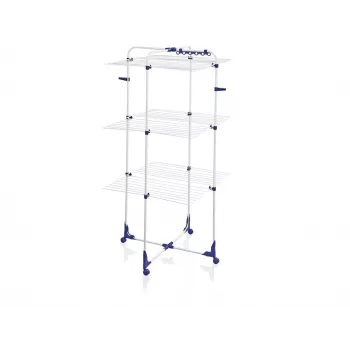 LEIFHEIT Classic Tower 340 Indoor/Outdoor Clothes Airer, Collapsible, 34 m Drying Length, 3 Levels, White with Blue Accents, 360° Castors