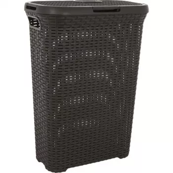 CURVER Style 40L Laundry Box with Flip Lid, Rattan Effect, Dark Grey
