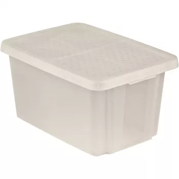 CURVER Essentials 45L Transparent Storage Box with Lid, 57 x 40 x 30 cm, Stackable, Food-Safe