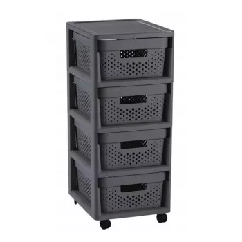 CURVER Infinity Drawer Unit on Wheels with 4 Perforated Boxes 11L, Dark Grey, 30x36x69 cm