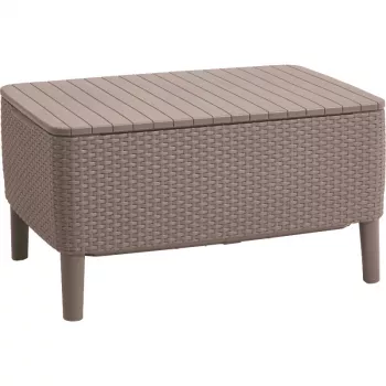 Keter Salemo Outdoor Coffee Table in Beige – Durable Resin Rattan-Look Patio Table