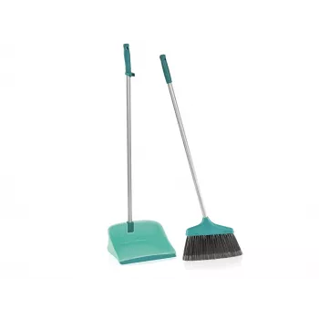 LEIFHEIT Long-Handled Dustpan with Hand Brush, 120 cm, White/Turquoise