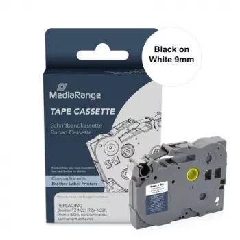 MediaRange labelling tape cassette for Brother TZ-N221/TZe-NX221, 9mm x 8m, black on white