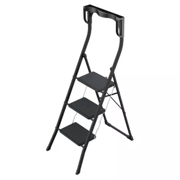 HAILO K77 ComfortLine Folding Step, 3 Steps, Aluminium, Safety Bar, Black, 150 kg