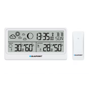 Blaupunkt WS20WH Weather Station with Outdoor Sensor, Colour LCD, DCF Radio Clock, Moon Phase, USB Charging Function