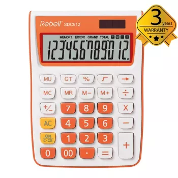 REBELL RE-SDC912OR BX Desktop Calculator, 12-Digit LCD, Dual Power, Black/Silver