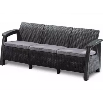 KETER Corfu Love Seat Max Triple Garden Sofa Grey