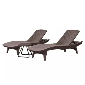 KETER Pacific Sun Lounger Set 2 pcs + Table Brown