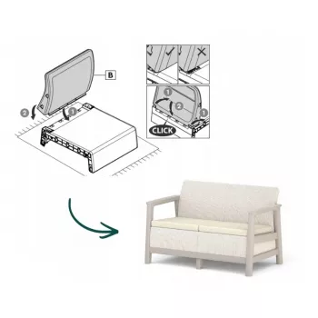 KETER Scandi Linea Two-Seater Garden Sofa 2-Seater Sofa Pebble Grey/Light Beige