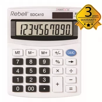 REBELL RE-SDC410 BX semi-desktop calculator, 10-Digit LCD, dual power (solar & battery), black