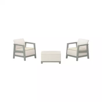 KETER Scandi Linea Garden Furniture Set Balcony Set Pebble Grey/Sage Green Stone Tone