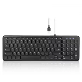 Perixx PERIBOARD-213 DE B Wired USB Keyboard, German Layout (QWERTZ), Scissor Switches, Black