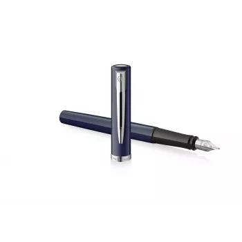 Waterman Impression Fountain Pen Fine Nib Blue Lacquer Chrome Trim Rings Gift Box 2225502