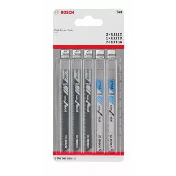 Bosch Accessories 2608667855 Jigsaw Blade Set Basic for Wood and Metal, 5-Piece, Universal Shank