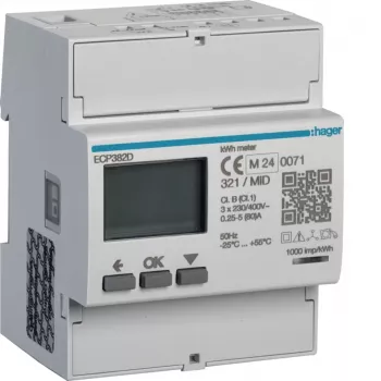 Hager ECP382D 3-Phase Energy Meter Direct 80A 4M S0 MID
