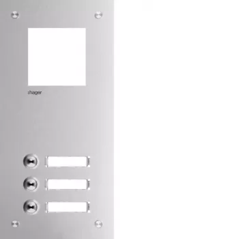 Hager RTQ103X Front Plate for Mono Intercom, 3 Call Buttons, Silver Anodised Aluminium