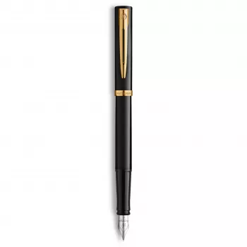 Waterman Impression Fountain Pen Black Lacquer Gold Trim Fine Nib Blue Gift Box 2225499