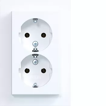 HAGER WAS2175WM Double Socket with Hinged Lid, Berker A.1, Polar White