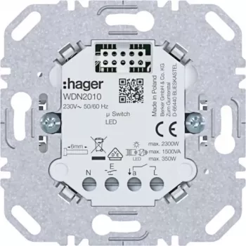 HAGER WDN2010 Flush-Mounted Two-Way Switch Insert 1-Gang, 10A, White